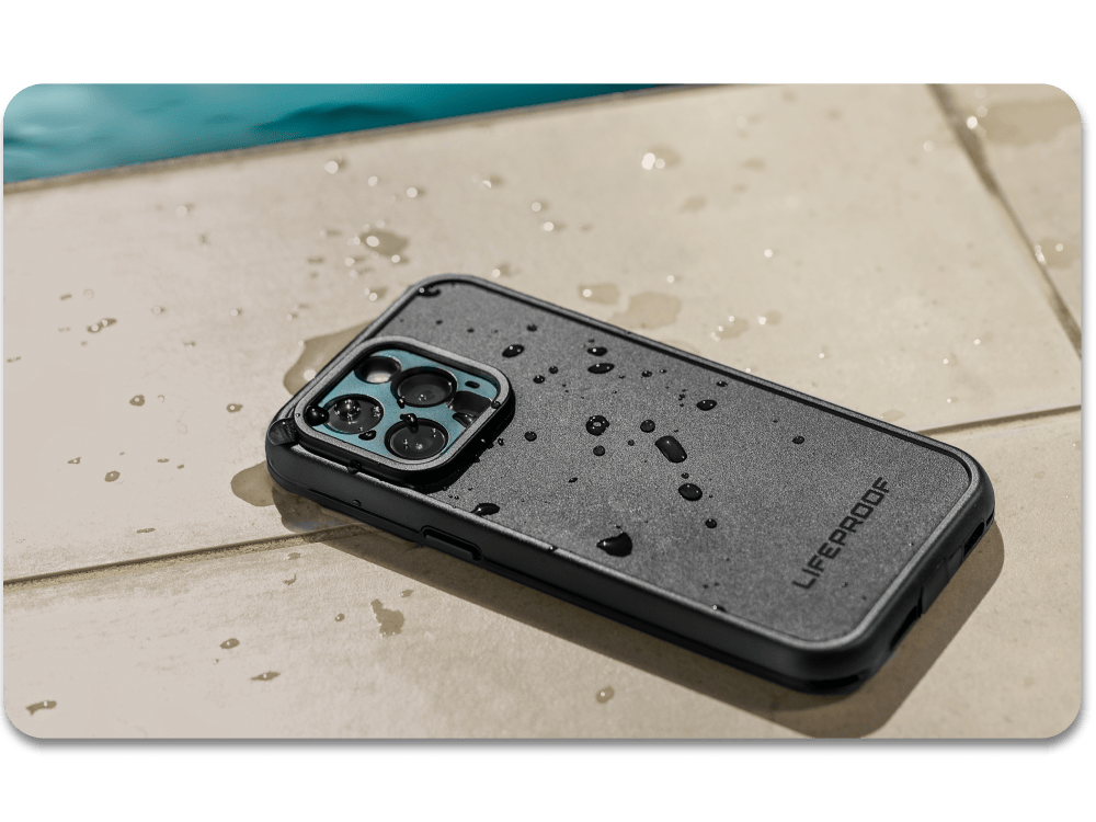 Wet iPhone 16 in a waterproof case